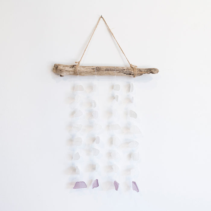 lavender and white sea glass mobile - driftwood hanger - home decor - handmade home goods