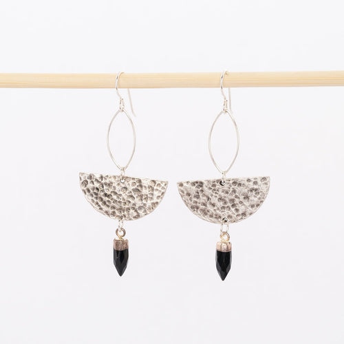 sterling silver and black onyx stone earrings - half moon dangles - inspired by the phases of the moon - stones - wire backs