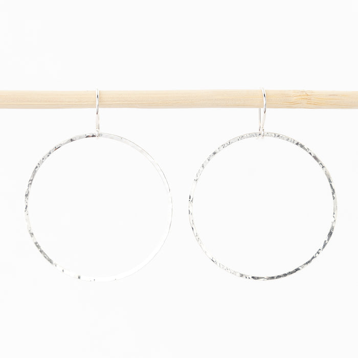 sterling silver 1 inch hoop drop earrings - hammered metal - french hooks - women's jewelry