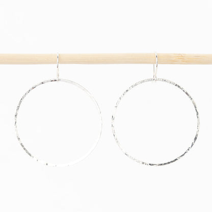 sterling silver 1 inch hoop drop earrings - hammered metal - french hooks - women's jewelry