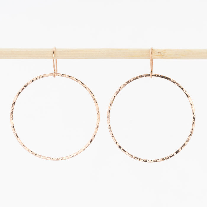 rose gold circle drop hoop earrings - hammered gold-filled wire - french wirebacks