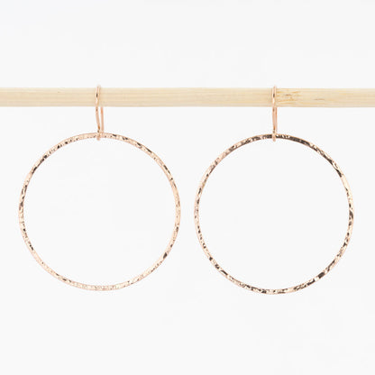 rose gold circle drop hoop earrings - hammered gold-filled wire - french wirebacks