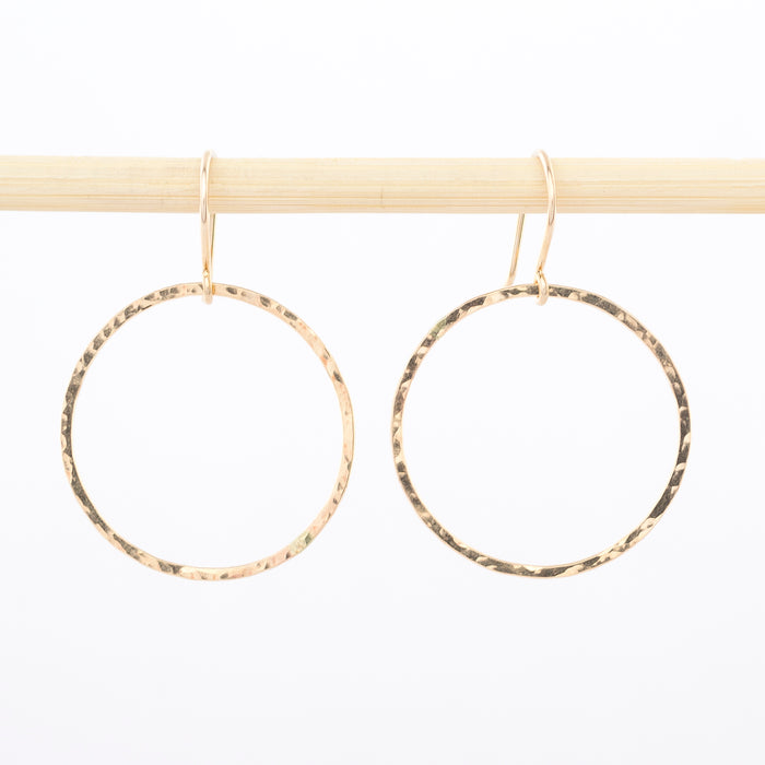 Gold Earrings - 14K - hoop - Circle Drop - 1" - dangle - jewelry