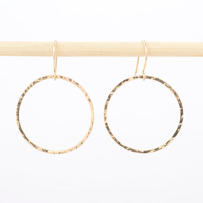 Gold Earrings - 14K - hoop - Circle Drop - 1" - dangle - jewelry