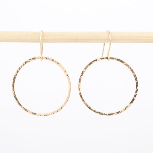 Gold Earrings - 14K - hoop - Circle Drop - 1" - dangle - jewelry