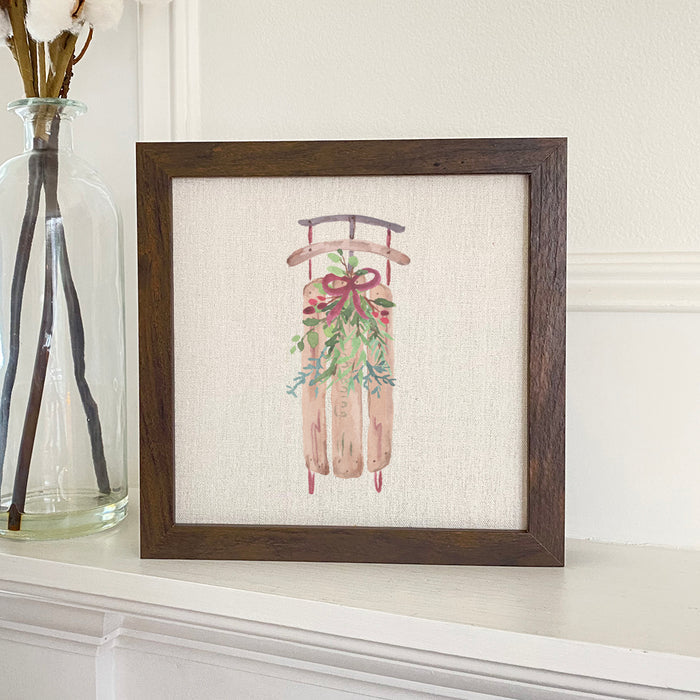 Sled with Mistletoe - Framed Sign