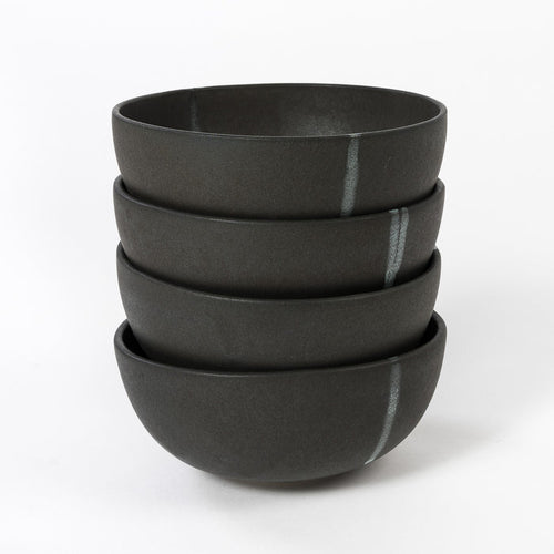 Soup Bowls | Black with Blue Accents