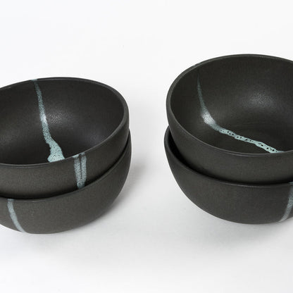 Soup Bowls | Black with Blue Accents
