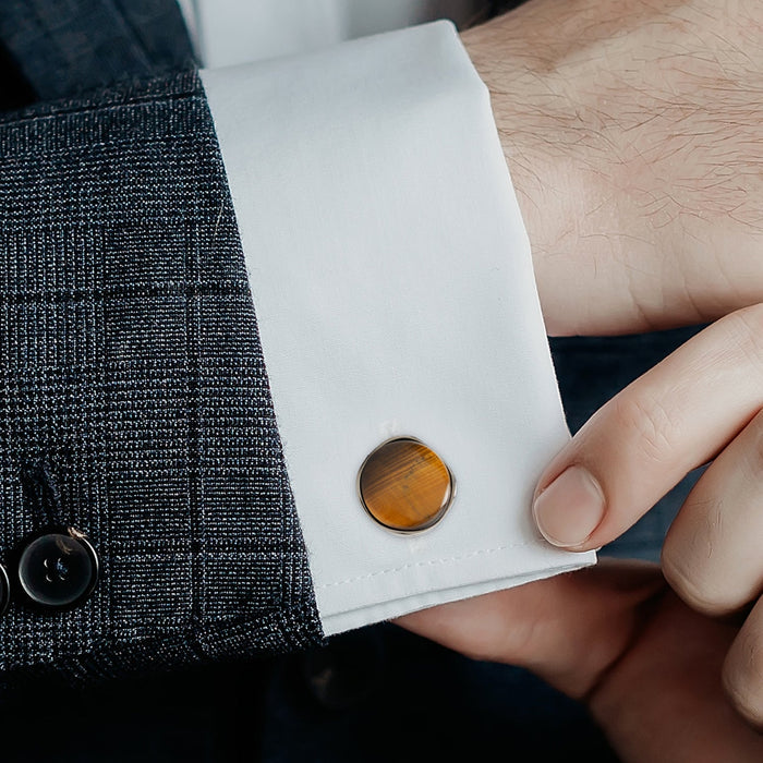 Sterling Silver Formal Tigers Eye Gunmetal Cufflinks [Online Only]