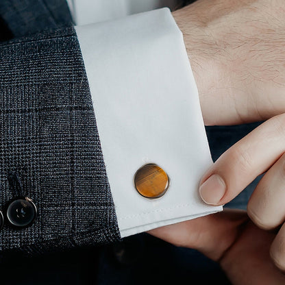 Sterling Silver Formal Tigers Eye Gunmetal Cufflinks [Online Only]