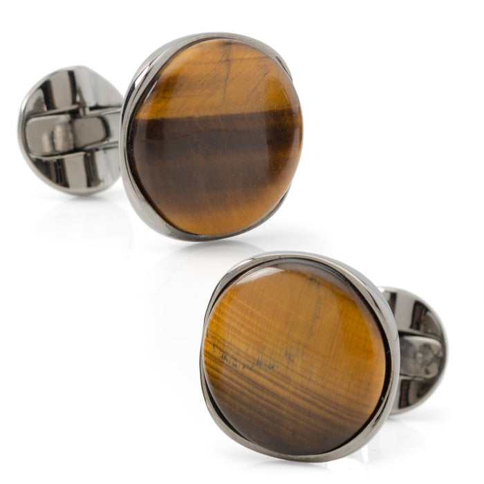 Sterling Silver Formal Tigers Eye Gunmetal Cufflinks [Online Only]