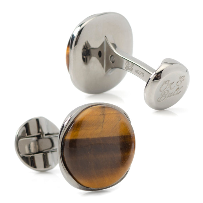 Sterling Silver Formal Tigers Eye Gunmetal Cufflinks [Online Only]
