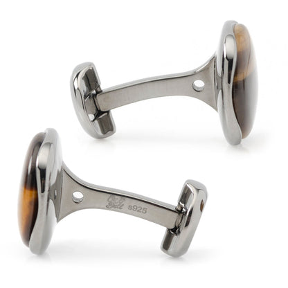 Sterling Silver Formal Tigers Eye Gunmetal Cufflinks [Online Only]