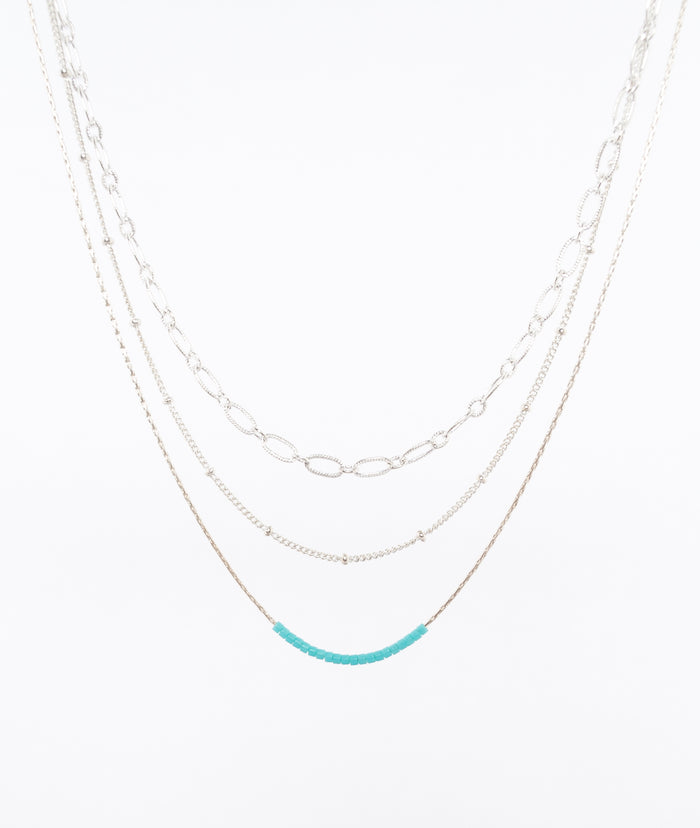 sterling silver multi-strand necklace - layered - turquoise beads - handmade in Maine by Near and Native