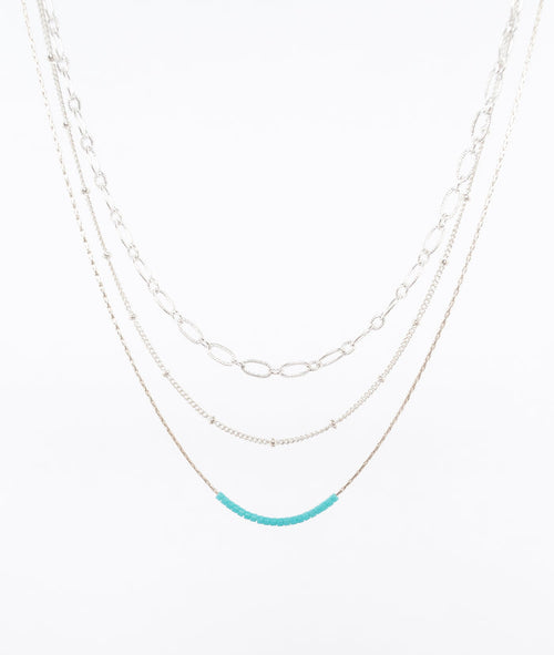 sterling silver multi-strand necklace - layered - turquoise beads - handmade in Maine by Near and Native