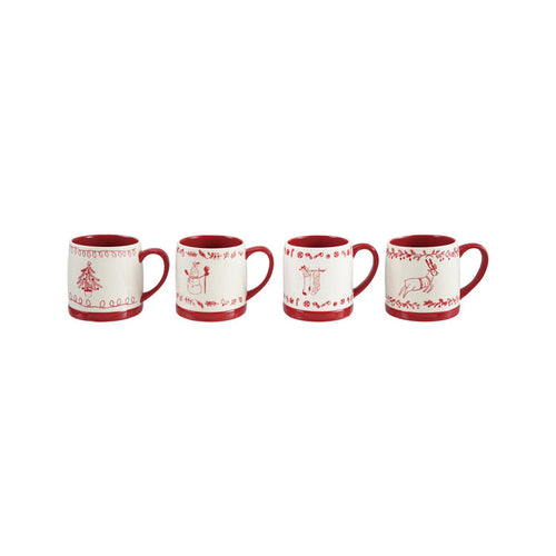 Stoneware Mug with Holiday Design, White & Red (4 Styles)
