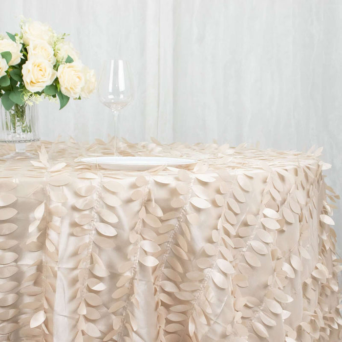 Elegant beige tablecloth with leaf design, perfect for events and gatherings.