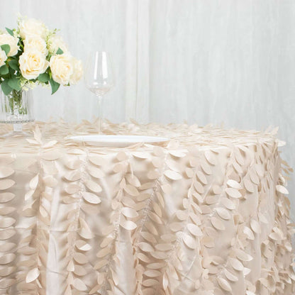 Elegant beige tablecloth with leaf design, perfect for events and gatherings.