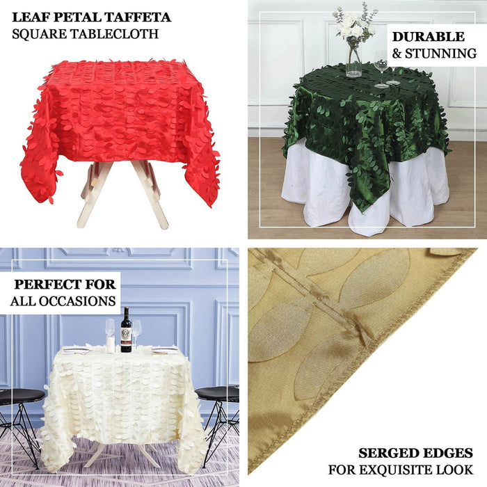 Leaf petal taffeta tablecloth in red, green, and gold for all occasions.