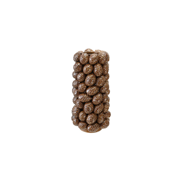 Tall Stoneware Vase with 3D Pinecones (Brown)