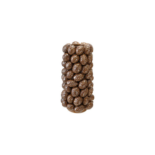 Tall Stoneware Vase with 3D Pinecones (Brown)