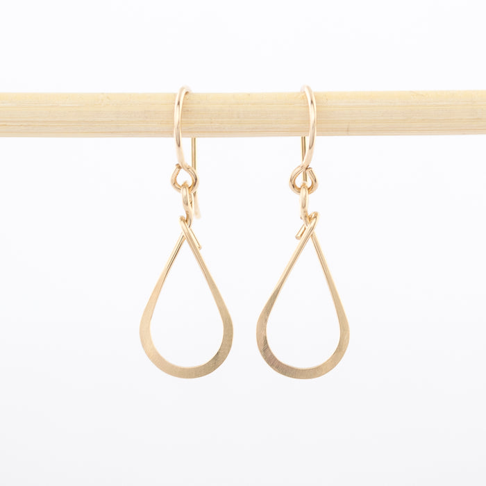 gold earrings - teardrop - 14K - hammered wire - dangle - nickel free - jewelry