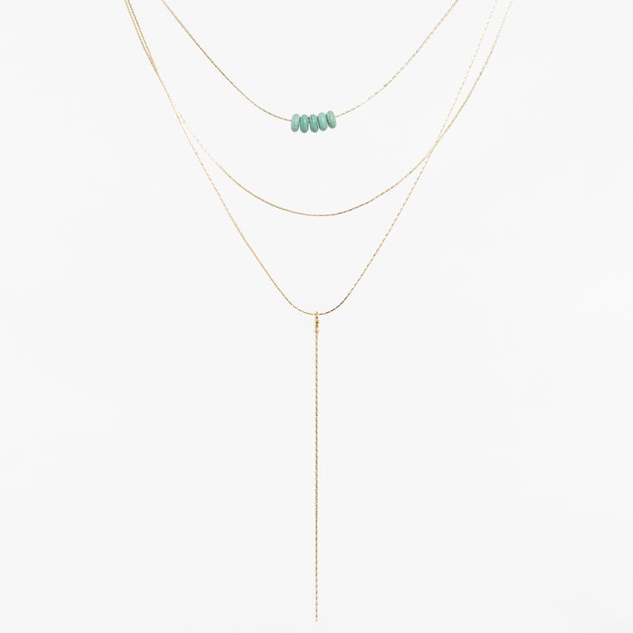 multi-strand gold necklace with turquoise acrylic beads - tassel chain - handmade by near and native