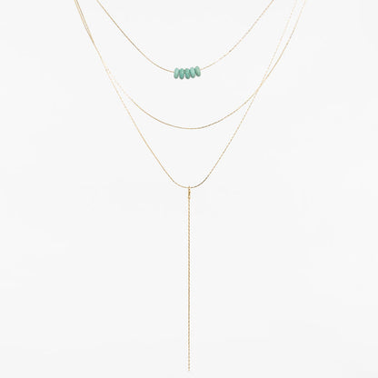 multi-strand gold necklace with turquoise acrylic beads - tassel chain - handmade by near and native