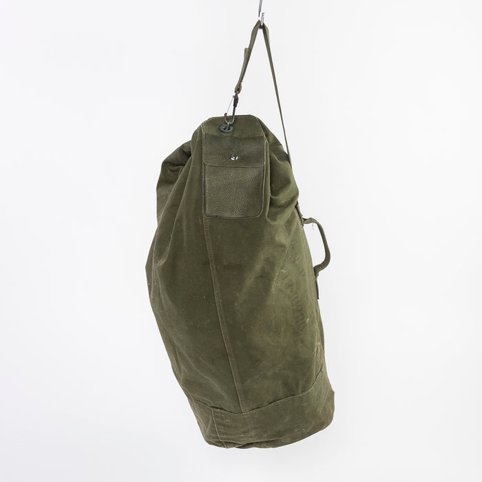 US army duffle from world war 2 - leather pocket - side handle - vintage - antique dealer