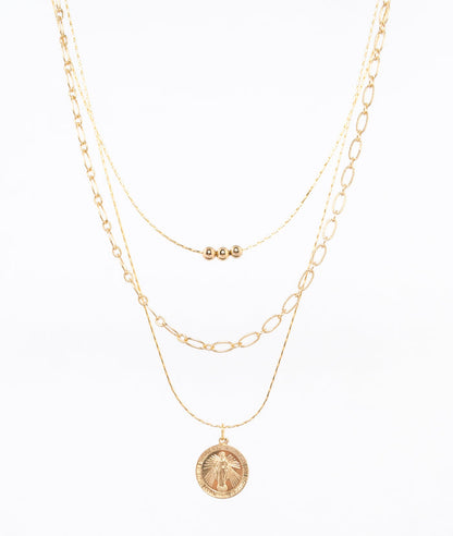 gold filled trio necklace by near and native - virgin mary charm - 14k gold filled beads - locally made