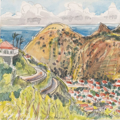 Watercolor of Saba, N.A. - Landscape by Maine Artist Elena Jahn