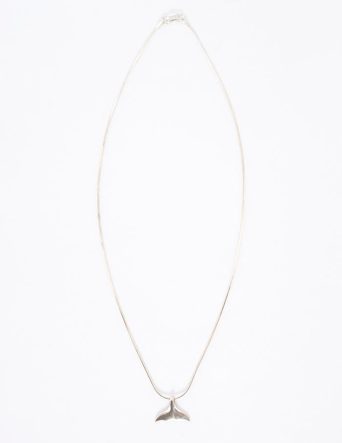 silver necklace - sterling - Whale Tail - full view - omega