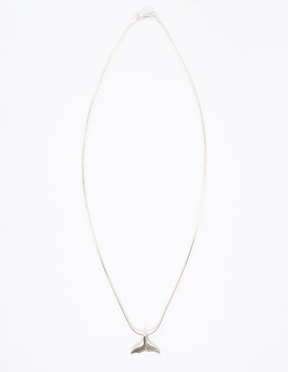 silver necklace - sterling - Whale Tail - full view - omega